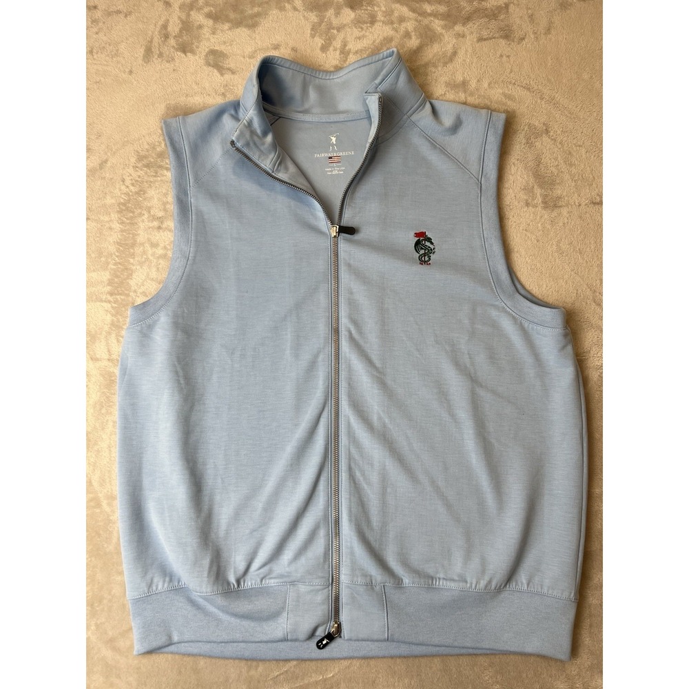 Fairway & Greene Golf Vest Blue Dragon Logo 1925 Full Zip Sleeveless Men's L USA